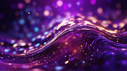 Sticker - 3D rendering of purple wavy surface with golden glitter creating luxurious and sparkling effect