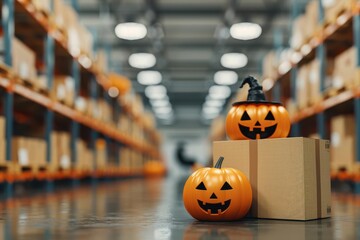 Haunted distribution center for Halloween logistics, Halloween logistic, spooky hub