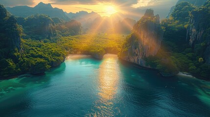 Wall Mural - Sunset over Tropical Lagoon in Thailand