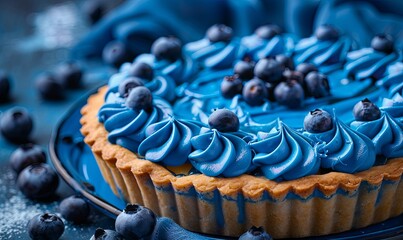 Canvas Print - A blueberry cake with blue frosting and blueberries on top