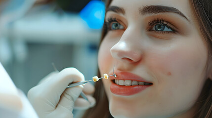 Poster - Close up photo of a woman at dental clinic 