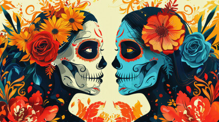 Wall Mural - abstract representation of life and death, using contrasting colors and shapes to explore the duality central to the Day of the Dead.