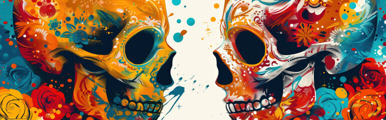 Wall Mural - abstract representation of life and death, using contrasting colors and shapes to explore the duality central to the Day of the Dead.