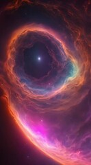 Wall Mural - A cosmic nebula swirling in mesmerizing colors casting eerie shadows on a distant moon.
