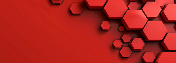 Red background with hexagon shape, red color background, simple background, 3d rendering illustration, banner design, high resolution, red color theme, high detail,