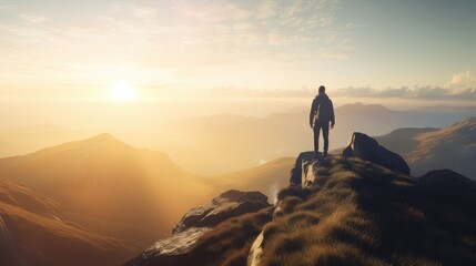 Canvas Print - Man on Mountain at Sunset