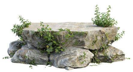 Wall Mural - Stone platform with lush greenery, cut out