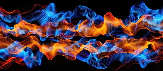 Wall Mural - A vibrant display of undulating neon waves in shades of red and blue, creating a mesmerizing effect. AIG62