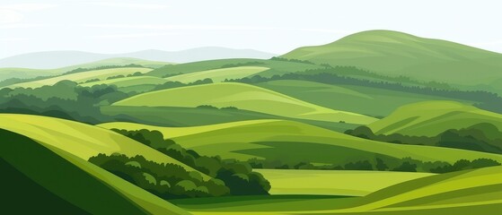 Canvas Print - Serene Green Hills Vector Landscape Illustration