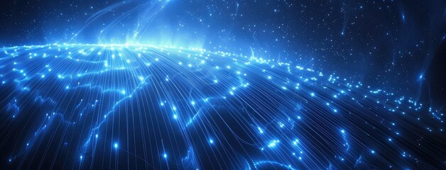 Wall Mural - Abstract Blue Network Lines and Particles Background