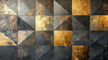 Wall Mural - A wall made of black and gold tiles