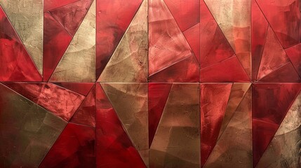 Wall Mural - A red and gold mosaic tile wall with a gold border