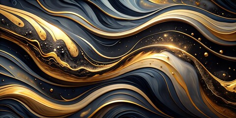 Wall Mural - luxurious abstract art with black and gold fluid marble patterns, featuring elegant flowing lines an