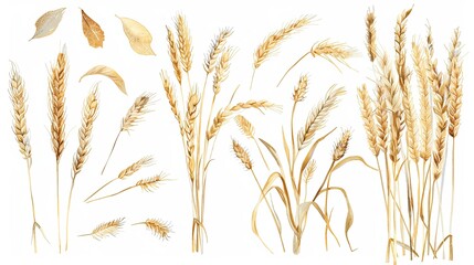 Wall Mural - A collection of wheat grain and leaves