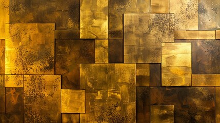 Wall Mural - A gold wall with squares of different sizes