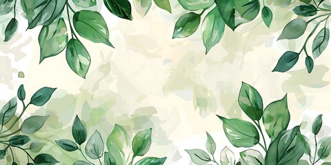 Wall Mural - A detailed watercolor painting featuring vibrant green leaves against a clean white background. 