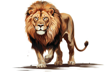 Sticker - Majestic lion in regal pose, isolated on transparent PNG background, ideal for creative design projects, animal illustrations, and wildlife-themed graphics