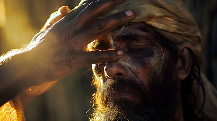 Wall Mural - Jesus Christ healing with his hands blind man