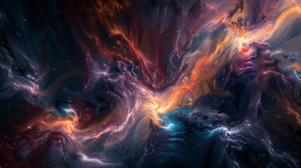 Poster - An abstract portrayal of the cosmos, with swirling galaxies and nebulae rendered in a blend of dark and vibrant colors