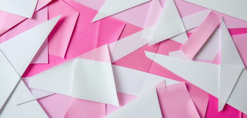 Wall Mural - Pink and White Paper Geometric Background