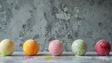 Ice cream balls diffrent flever on grey background