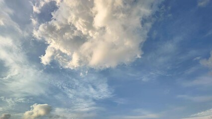 blue sky white clouds. puffy fluffy white clouds. cumulus cloud cloudscape timelapse. summer blue sk