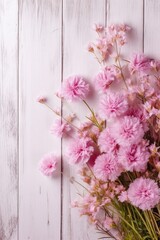 Sticker - Soft Pink Flowers on Rustic Wood Background