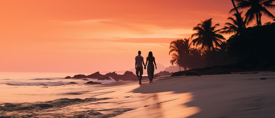 Wall Mural - Romantic Sunset Beach Walk