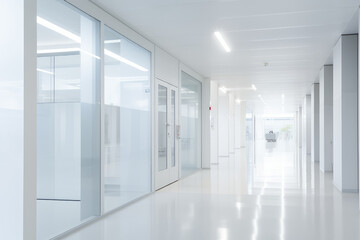 Canvas Print - Sleek Modern Office Hallway with Clean White Design