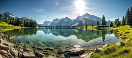 Canvas Print - Serene Summer Mountain Lake Panorama