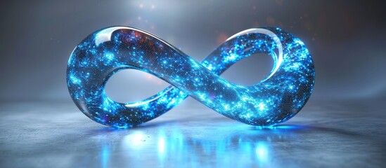 Wall Mural - a visually striking infinity symbol with blue glowing particles, set against a reflective surface, r