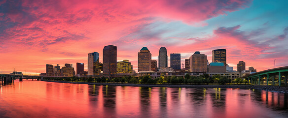 Sticker - Vibrant Sunset Sky Over City Waterfront