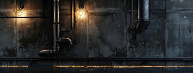 Canvas Print - Industrial Pipes Against Dark Concrete Wall