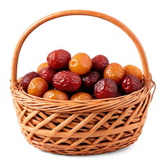 Wall Mural - Dried jujube fruits in a celebratory wicker basket deep red with a wrinkled texture