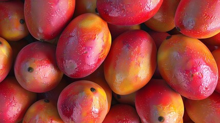 Close-up of ripe mangoes, textured and juicy.