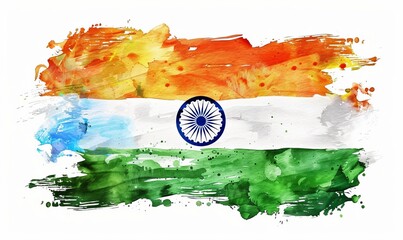 Wall Mural - India flag made from painted watercolor splashes and strokes. India Republic day holiday concept.