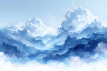 Canvas Print - Blue Mountain Cloudscape Illustration