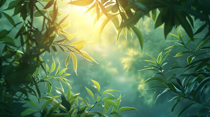 Wall Mural - Green Leaves and Sunlight Illustration