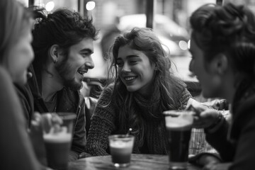 Wall Mural - A gathering of friends sharing drinks and conversation