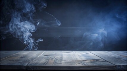 Wall Mural - wooden table with smoke dark background