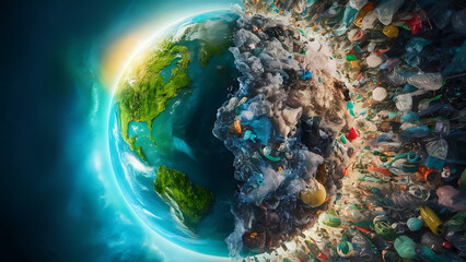 A new modern illustration of Green globe earth day concept Planet vs Plastics Earth day