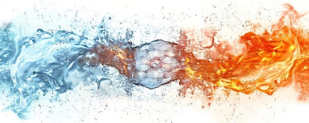 Wall Mural - fire mixed with water on white background generative ai