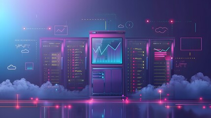 cloud computing desk laptop screen glowing cloud computing concept background,generative ai