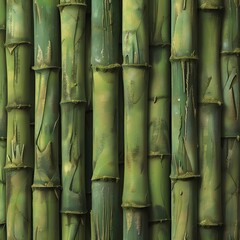 Close-Up of Bamboo Stems, Green Natural Bamboo Texture, Vertical Bamboo Background
