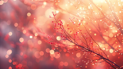 Poster - Red Branch with Bokeh Lights - Abstract Background Illustration