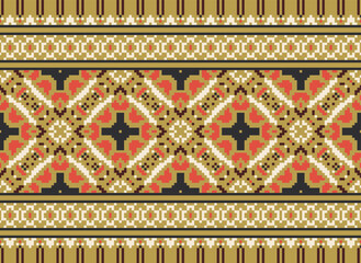 Pixel Tribal seamless patterns. Seamless African modern art patterns. Vector Ikat ethnic seamless pattern design. Aztec fabric carpet mandala.