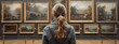 © Five Million Stock - Back portrait of an adult woman looking at museum paintings in an old museum art gallery