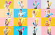 © Pixel-Shot - Collage of children with school cones on color background