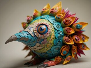 Sticker - A colorful and unique sculpture of an animal with quills made of rolled paper. AI.