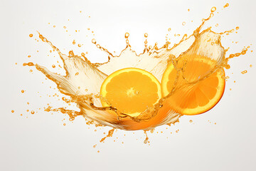 Wall Mural - Splash of fresh orange juice, white background